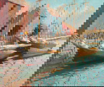 European School - Harbor Painting O/C