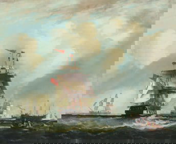 Attrib. Frederick Calvert - 19th c. Tall Ship O/C