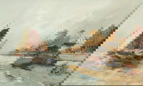 Dutch School - Harbor Landscape, 19th C