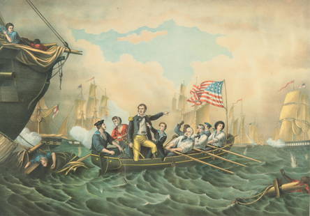Perry's Victory on Lake Erie - Lithograph: Perry's Victory on Lake Erie - Lithograph printed by Kurz & Allison Chicago. Sight - 17.5" H x 24.75" WFrame - 21.5" H x 28.5" W Property from the estates of Thomas Johnson Hubbard and Anne Attfield H