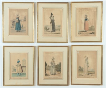 French School - Six Fashion Prints, 19th C
