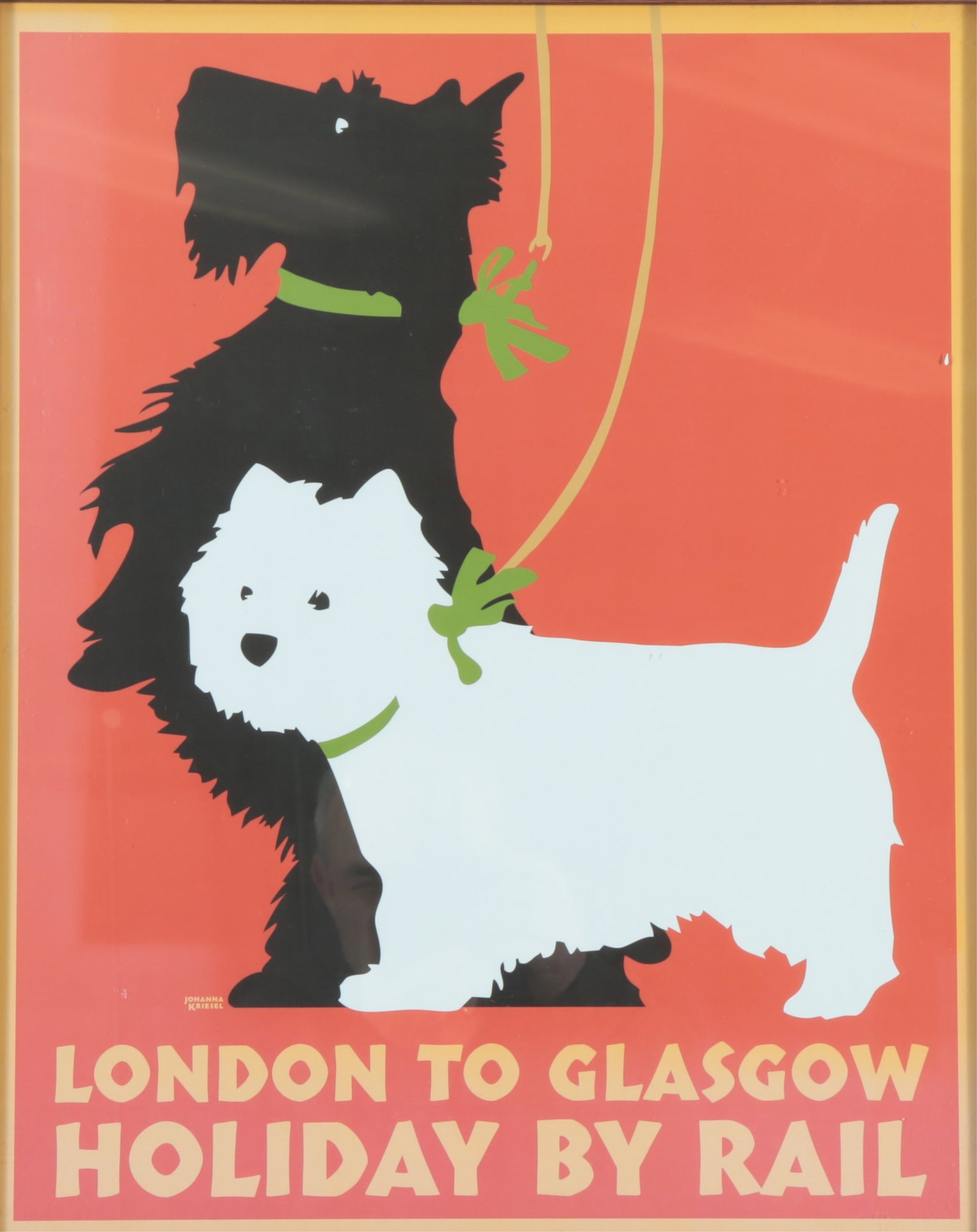 London to Glasgow Holiday by Rail Poster: Johanna Kriesel - London to Glasgow Holiday by Rail. Vintage Poster Framed. Wild Apple Graphics, Woodstock, VT. Framed 21.5" H x 17.5" W Property from the estates of Thomas Johnson Hubbard and Anne At