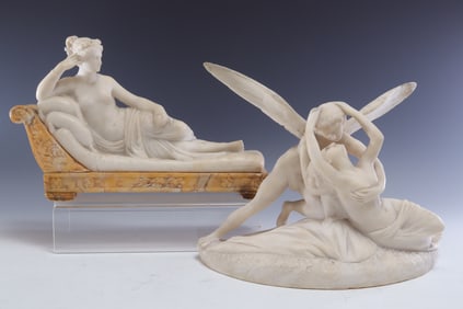 After Canova - Two Carved Marble Figures