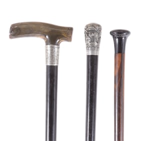 Victorian Metal and Horn Mounted Walking Sticks