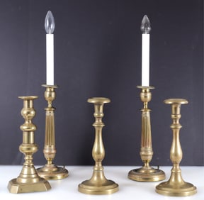 Group of French & English Brass Candlesticks