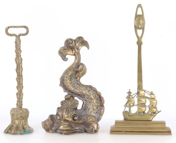 Three Victorian Brass Door Stops