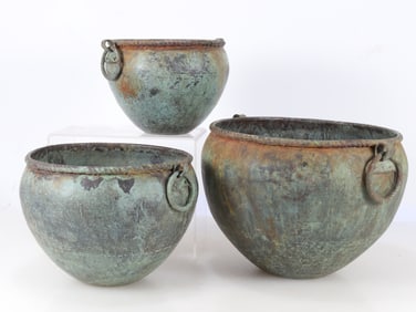 Greco Roman Style Patinated Brass Jardinieres