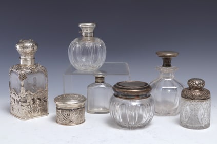 Group of Sterling Silver Overlay Bottles