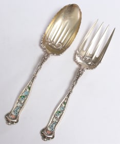 Sterling Silver and Enameled Serving Utensils