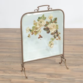 Late Victorian Painted Mirror as Brass Fire Screen