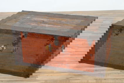 James S. Topham Metal Stripped Pine Steamer Trunk