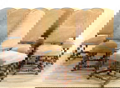 Set of 8 Jacobean Style Oak Dining Chairs