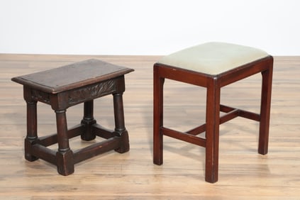 Two English Oak & Mahogany Benches