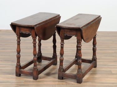 Pair Baroque Style Oak Drop-Leaf Side Table