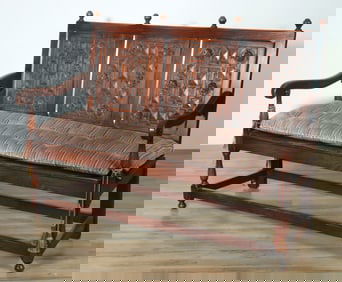 English Baroque Revival Oak Hall Settle, E. 20th C