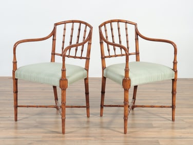 Pair Regency Style Cherry Open Armchairs