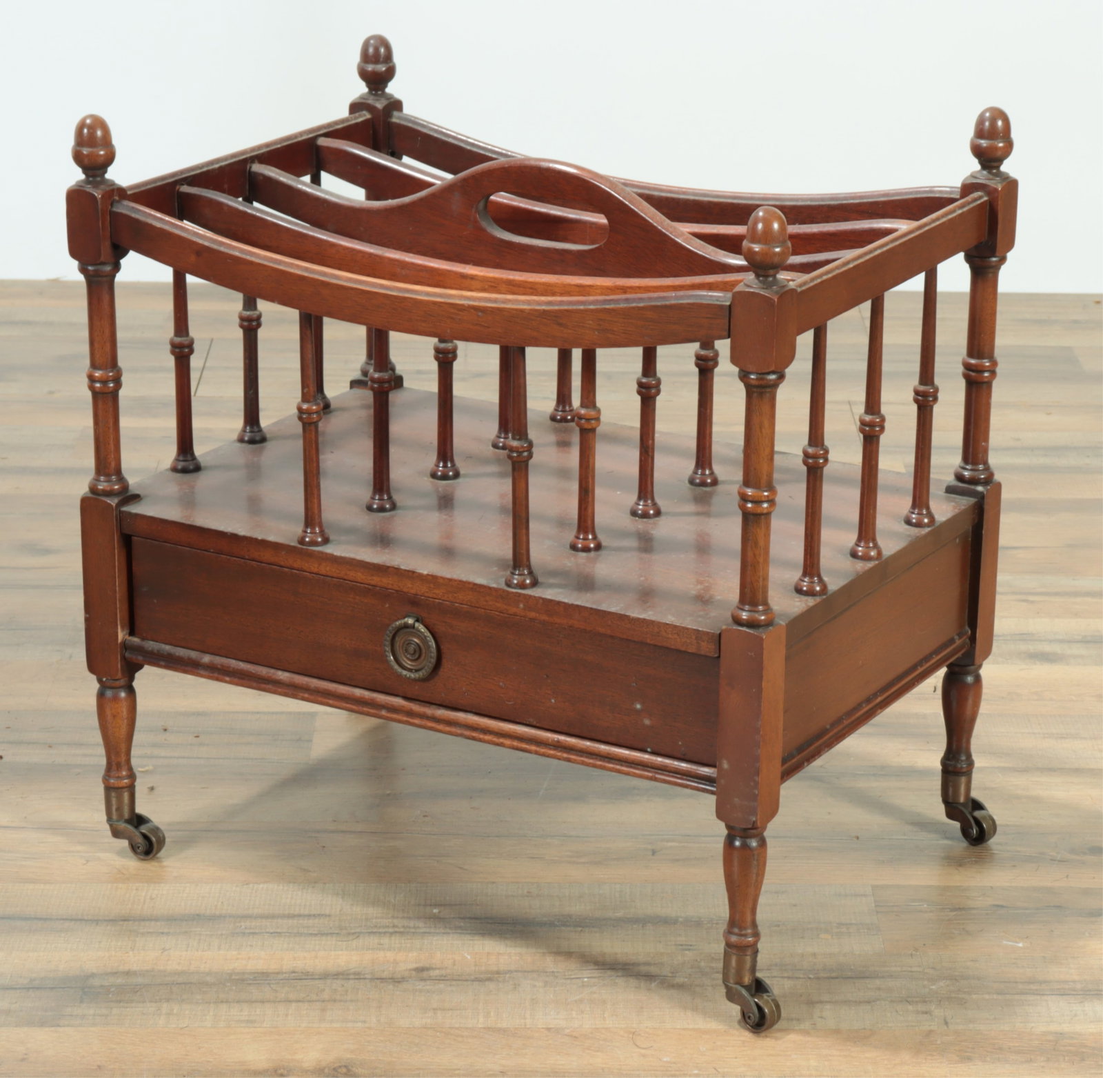 Regency Style Mahogany Canterbury: Regency Style Mahogany Canterbury, by Columbia Manufacturing, Louisville KY 19.25" H x 19" W x 13" D Property from the estates of Thomas Johnson Hubbard and Anne Attfield Hubbard of Bronxville NY and
