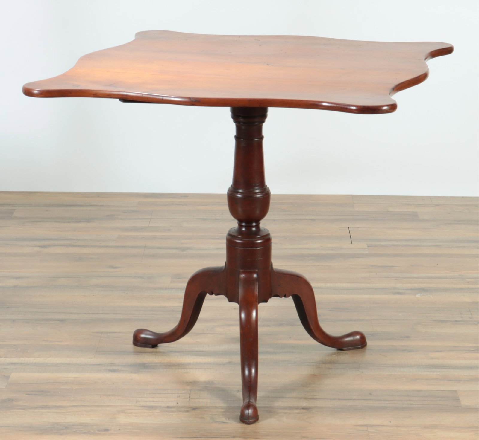 Chippendale Cherry Tilt-Top Table, 18th C.: Chippendale Cherry Tilt-Top Table, Late 18th C., serpentine square top 28.5" H x 31.25" W x 30.5" D Property from the estates of Thomas Johnson Hubbard and Anne Attfield Hubbard of Bronxville NY and C