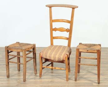Pair French Provincial Stools & Prie Dieu