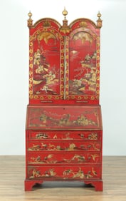 Chinoiserie Scarlet Lacquered Slant-front Bookcase