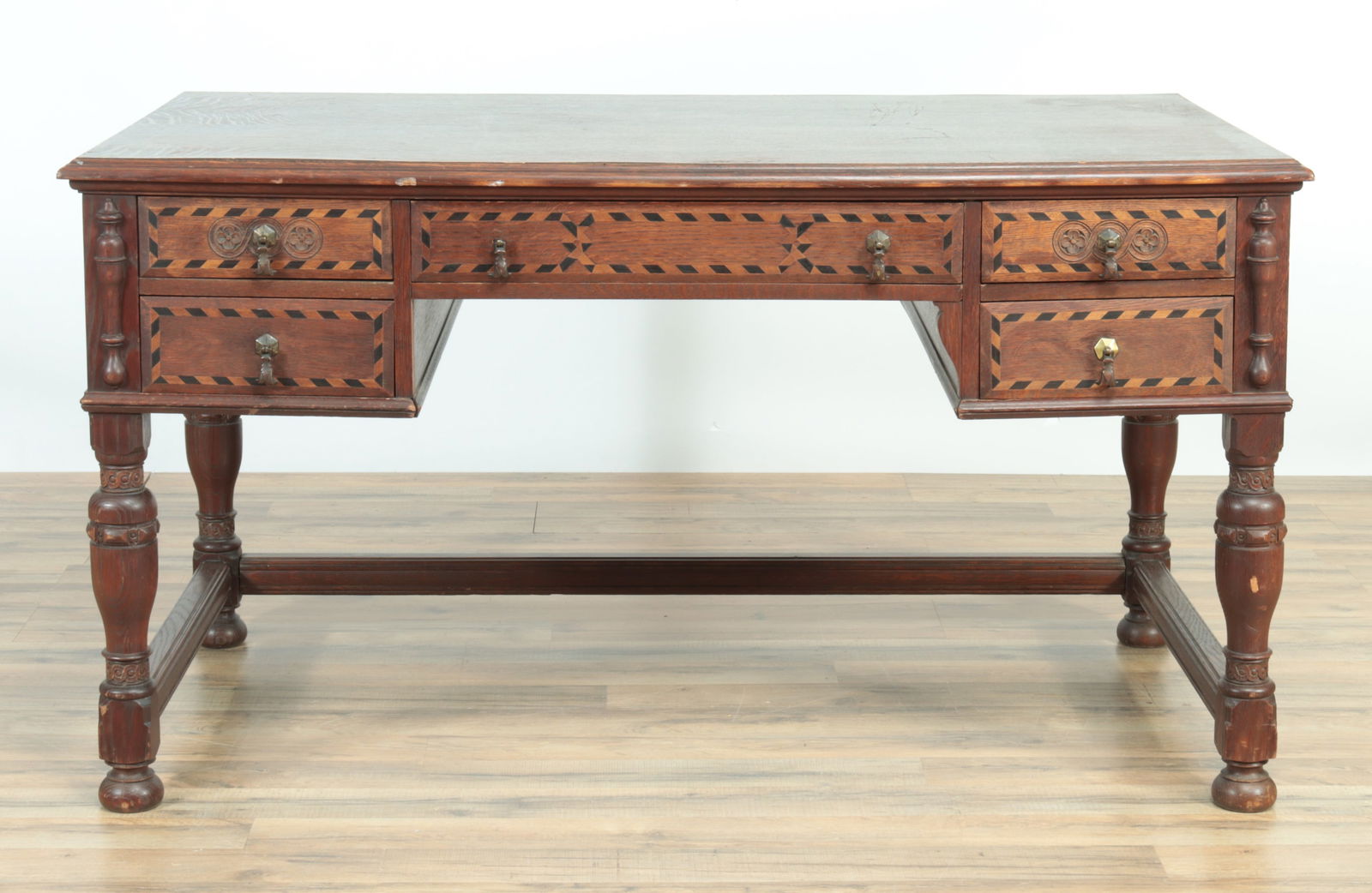 Hayden Inlaid Oak Desk, c 1930 (1 of 13)