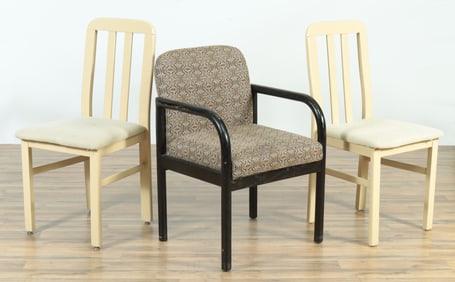 Pair of Beige Lacquer Side Chairs & Arm Chair