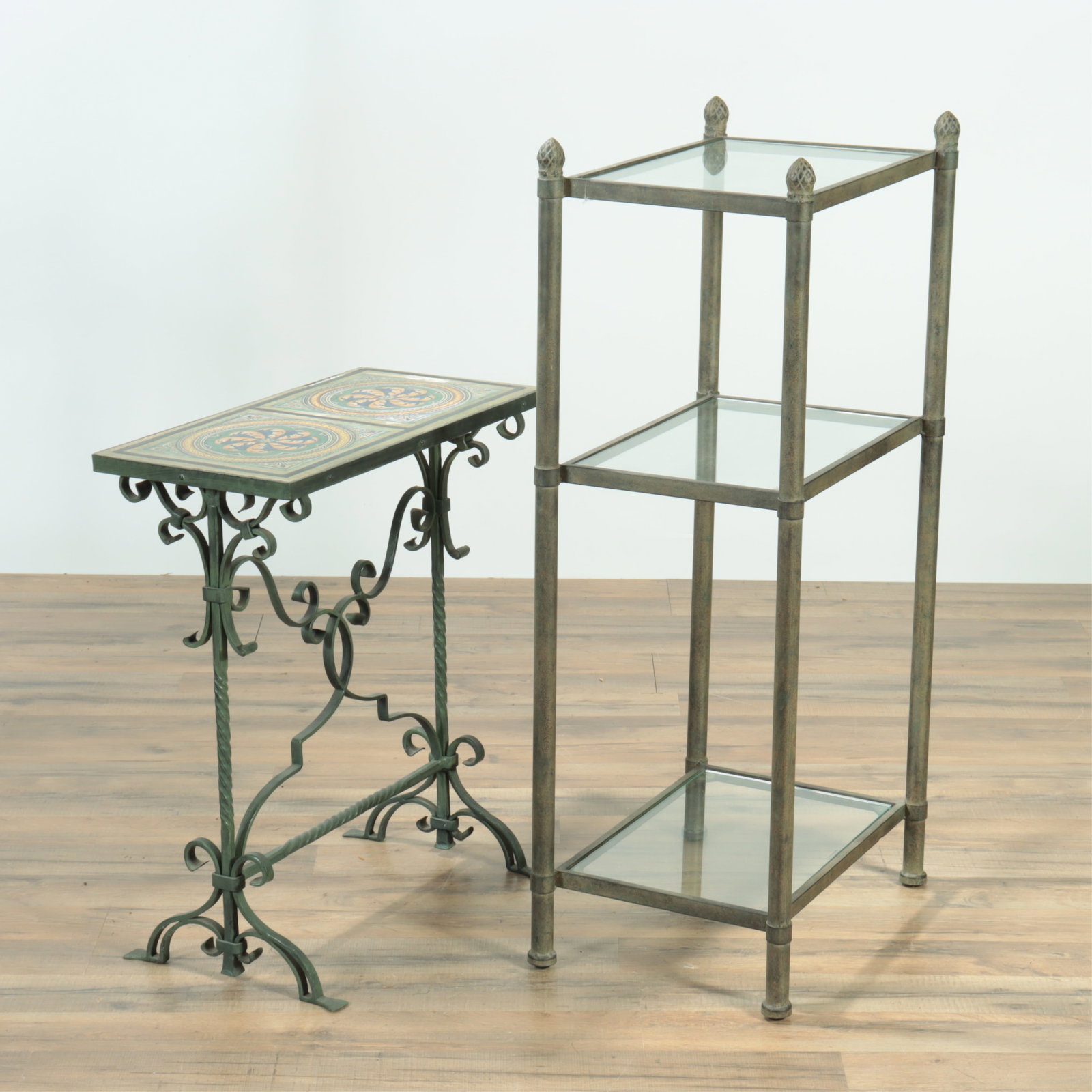 Tile Top Iron Side Table and Metal Etagere (1 of 6)