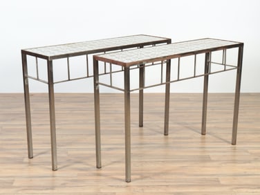 Pair Tile Top Conservatory Tables