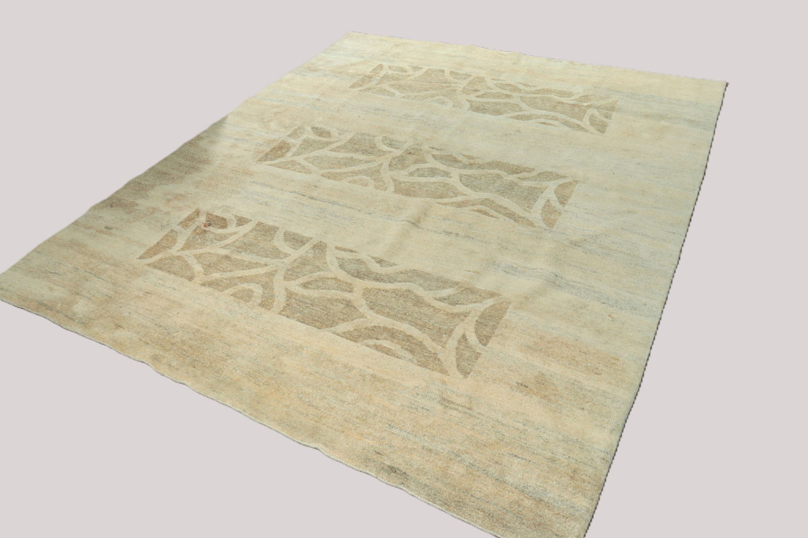 Contemporary Style Carpet 8-1 x 9-9: Contemporary style cotton and wool carpet, three central rectangles with abstract stone designs, brown, taupe and pale gold colors 8' 1" x 9' 9" Property from the estates of Thomas Johnson Hubbard and