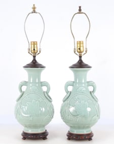Pair of Chinese Celadon Porcelain Lamps