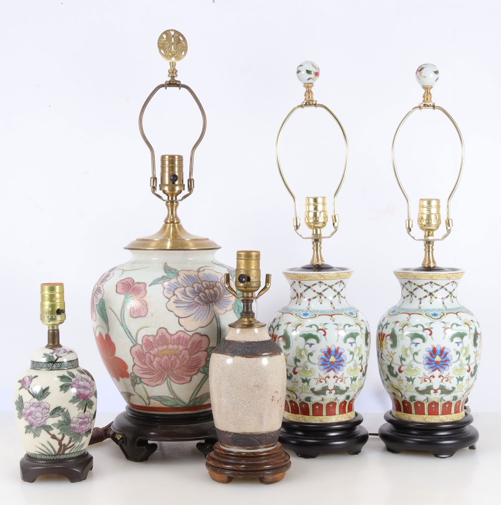 Group of Five Asian & Chinese Style Lamps: Group of Five Asian & Chinese Style Lamps Largest 23.25" H to the finial Property from the estates of Thomas Johnson Hubbard and Anne Attfield Hubbard of Bronxville NY and Cornwall CT. Tom served as c