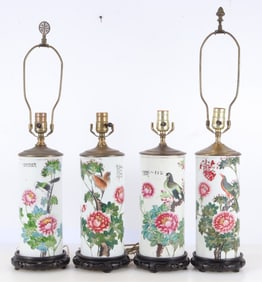 Four Chinese Porcelain Hat Stand Lamps