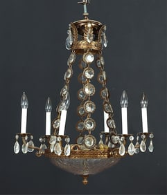 Regency Style Brass & Cut Glass Chandelier