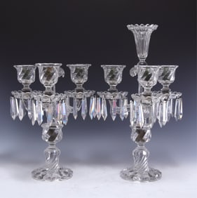 Pair of Signed Baccarat Cut Glass Candelabra