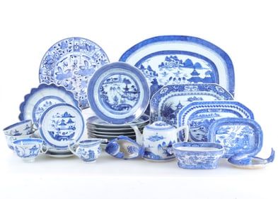 Collection of Cantonese Blue & White Tableware