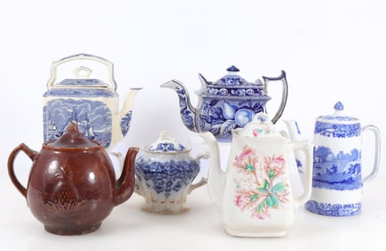 Group of Six English Pottery Teapots