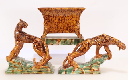 Pair of Royal Haeger Leopards and Planter