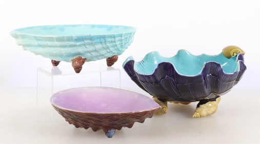 Three English Majolica Shell Form Bowls, 19th C