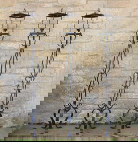 Three Black Painted Iron Garden Torchieres