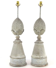 Pair Vintage Pineapple Form Metal Lamps