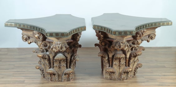 Pair Classical Style Corinthian Capital Tables