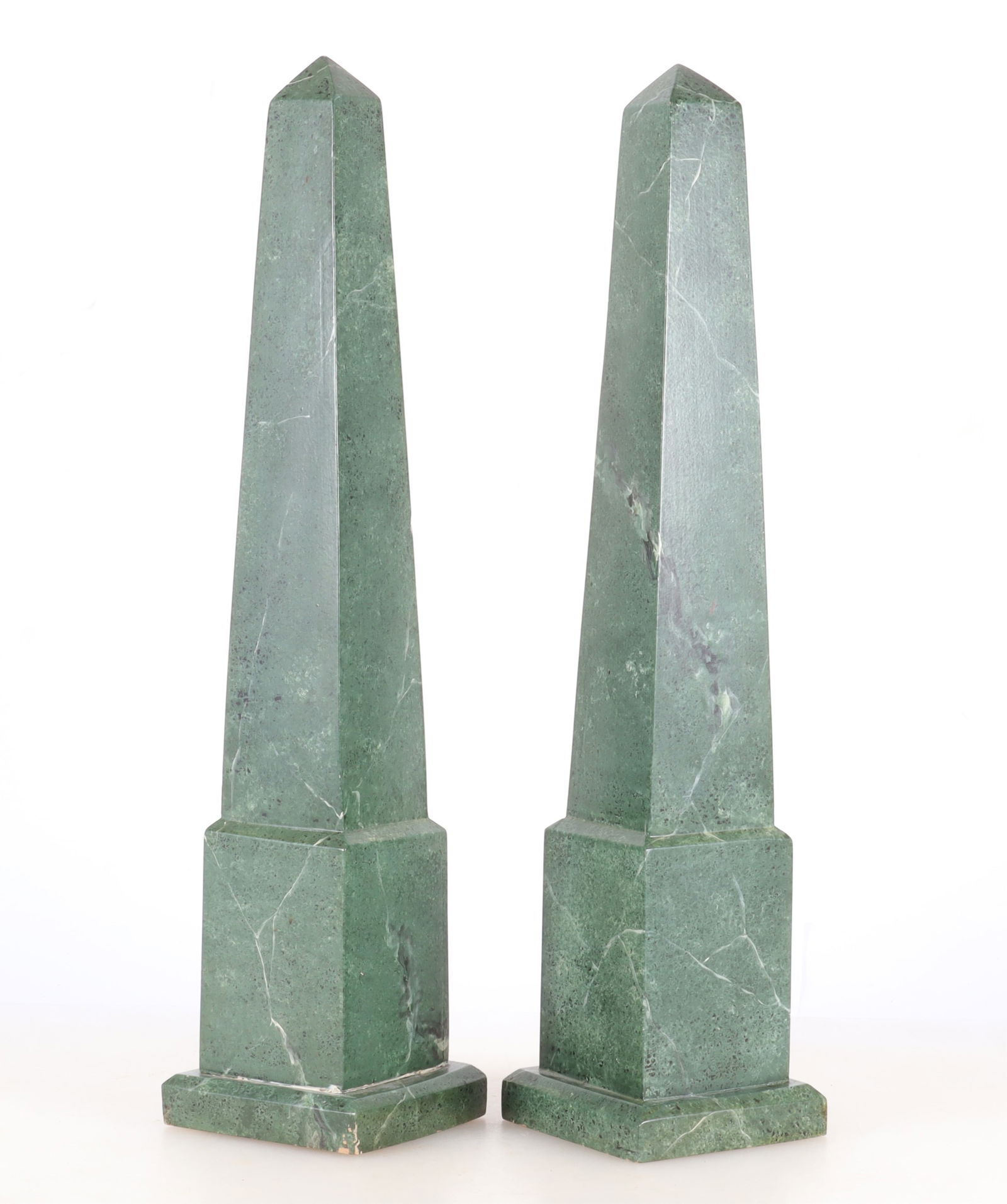 Pair Green Faux Marble Wood Obelisks 20th C (1 of 6)