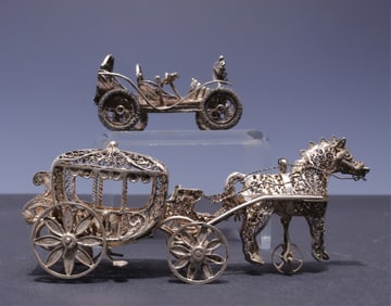 Silver Filigree Car and Horse-Drawn Carriage