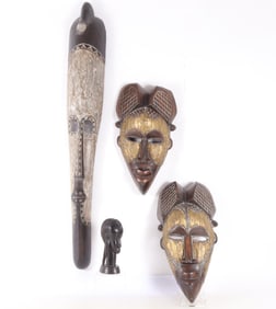 3 African Carved Masks and 1 Bust