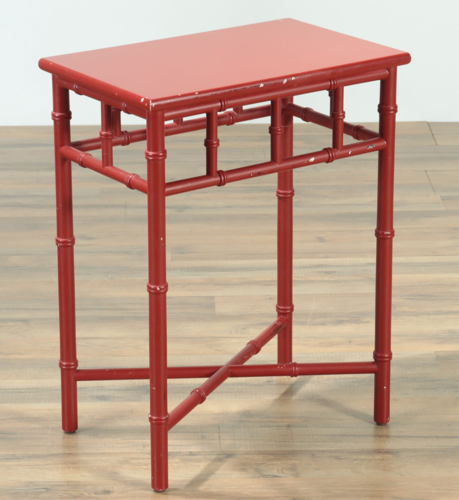 Regency Style Scarlet Painted Faux Bamboo Table (1 of 5)