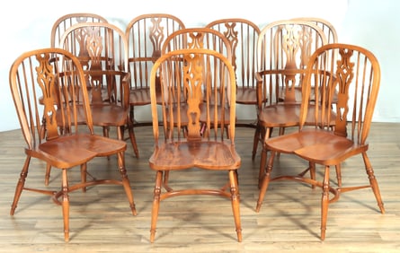 Set of 10 English Windsor Style Dining Chairs