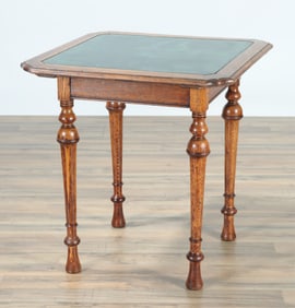 American Victorian Faux Marble & Oak Side Table