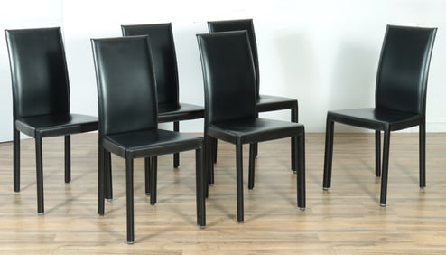 Set of 6 Italian Black Leather Dining Chairs