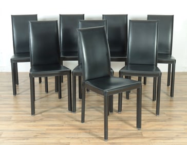8 Italian Black Leather Dining Chairs