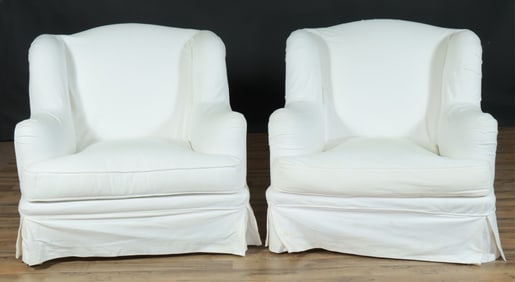 Pair Ralph Lauren Style Wing Chairs